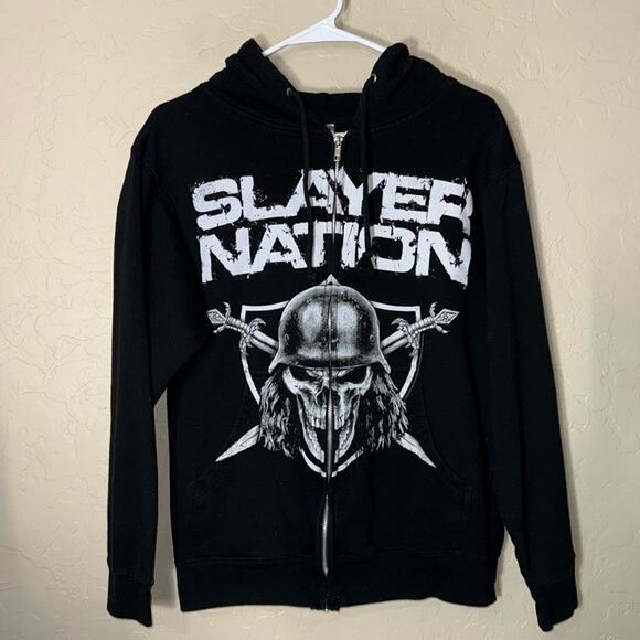 Slayer Nation black skull graphic print zip up hoodie unisex size small - Picture 1 of 5